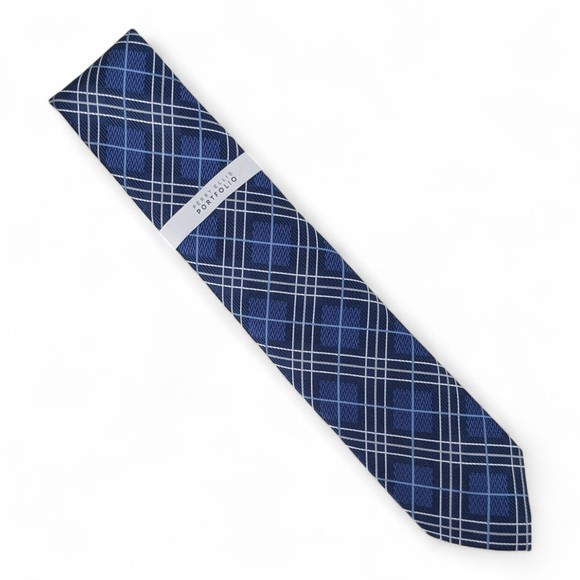 Perry Ellis Portfolio Men's Sayre Check Plaid Tie Necktie Classic 3" Navy $55 - Picture 1 of 5